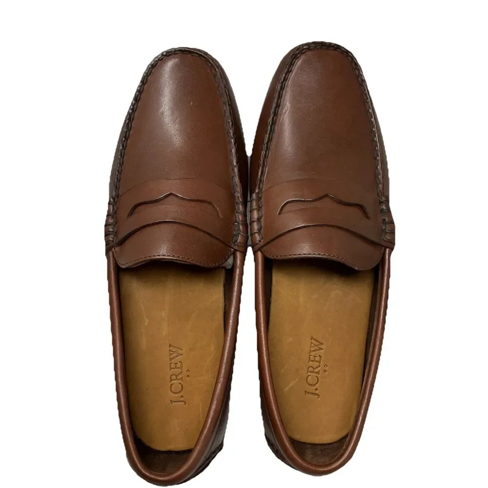 J Crew Mens Leather Driving Loafers 9 Brown‎ Dress Shoes Moccasin AW685